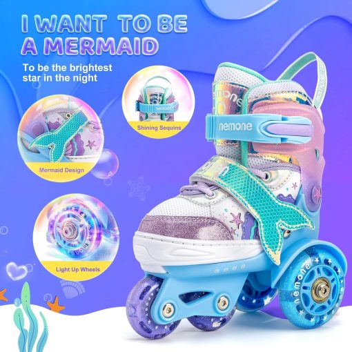 Mermaid Skates Adjustable Girls Roller Skates Indoor Outdoor