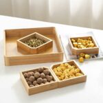 Bamboo Divided Serving Tray with Clear Acrylic Lid