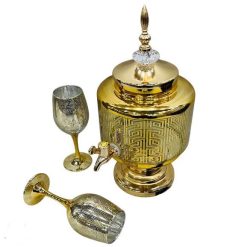 Fancy Glassware Water Set with Dispenser Gold