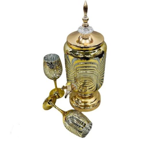 Fancy Glassware Water Set with Dispenser Gold