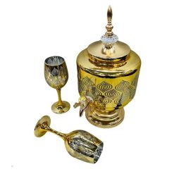 Fancy Glassware Water Set with Dispenser Gold