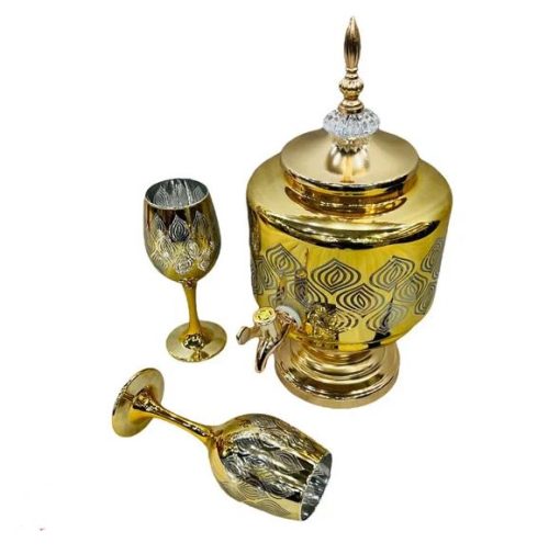 Fancy Glassware Water Set with Dispenser Gold