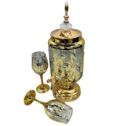 Fancy Glassware Water Set with Dispenser Gold