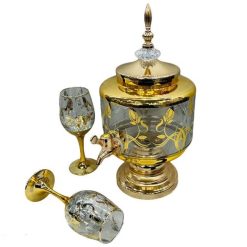 Fancy Glassware Water Set with Dispenser Gold