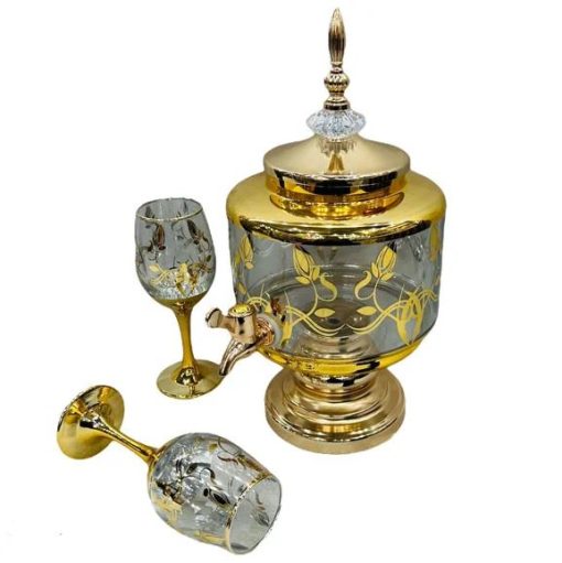 Fancy Glassware Water Set with Dispenser Gold