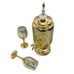 Fancy Glassware Water Set with Dispenser Gold