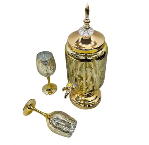 Fancy Glassware Water Set with Dispenser Gold