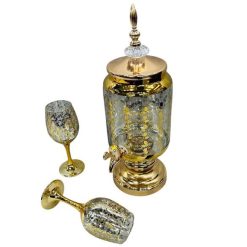 Fancy Glassware Water Set with Dispenser Gold