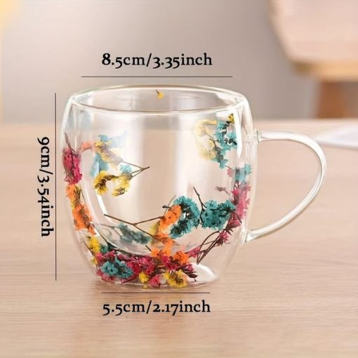 Double Wall Floral Glass Mug 1Pcs