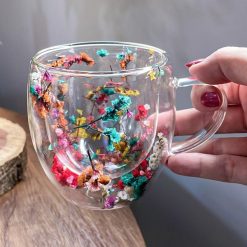 Double Wall Floral Glass Mug 1Pcs