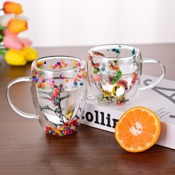 Double Wall Floral Glass Mug 1Pcs
