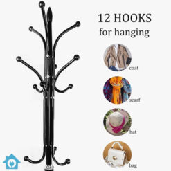 Metal Coat Rack Stand with Natural Marble Base – Free Standing Hall Tree with 12 Hooks (Black) 13 Metal Coat Rack Stand with Natural Marble Base