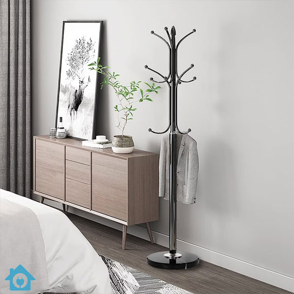 Metal Coat Rack Stand with Natural Marble Base – Free Standing Hall Tree with 12 Hooks (Black) 3 Metal Coat Rack Stand with Natural Marble Base