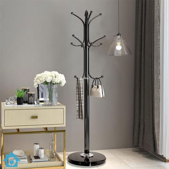 Metal Coat Rack Stand with Natural Marble Base – Free Standing Hall Tree with 12 Hooks (Black) 1 Metal Coat Rack Stand with Natural Marble Base