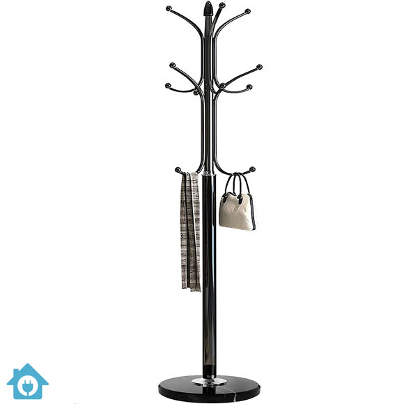 Metal Coat Rack Stand with Natural Marble Base – Free Standing Hall Tree with 12 Hooks (Black) 2 Metal Coat Rack Stand with Natural Marble Base