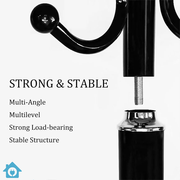 Metal Coat Rack Stand with Natural Marble Base – Free Standing Hall Tree with 12 Hooks (Black) 7 Metal Coat Rack Stand with Natural Marble Base