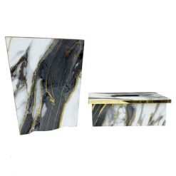 Fancy Wooden Dustbin And Tissue Box Set 2 Pcs