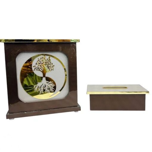 Fancy Wooden Dustbin And Tissue Box Set