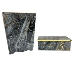 Fancy Wooden Dustbin And Tissue Box Set 2 Pcs