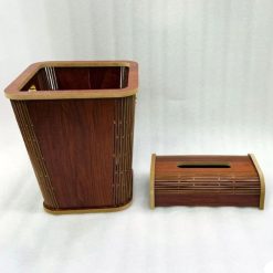 Wooden Dustbin & Tissue Box Set