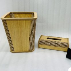 Wooden Dustbin & Tissue Box Set