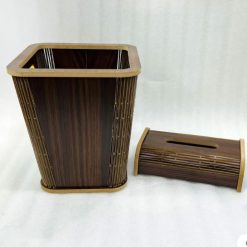 Wooden Dustbin & Tissue Box Set
