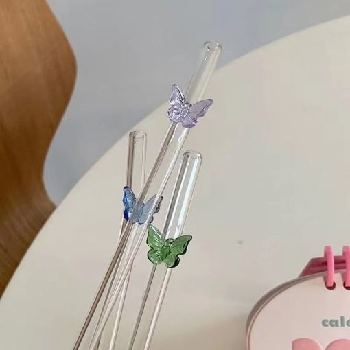 Butterfly Glass Juice Milk Straw - Set of 06
