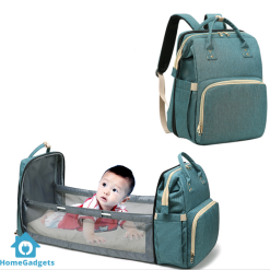 4In1 Multi-Purpose Baby Diapers Bag (Waterproof) With Portable Bed Green – Sunshine