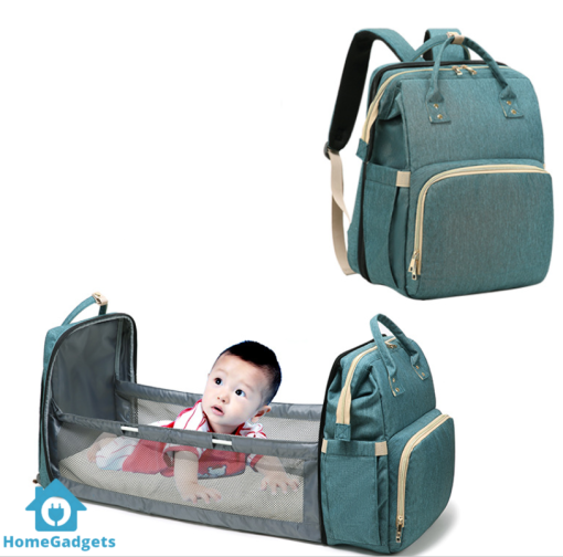 4In1 Multi-Purpose Baby Diapers Bag (Waterproof) With Portable Bed Green – Sunshine