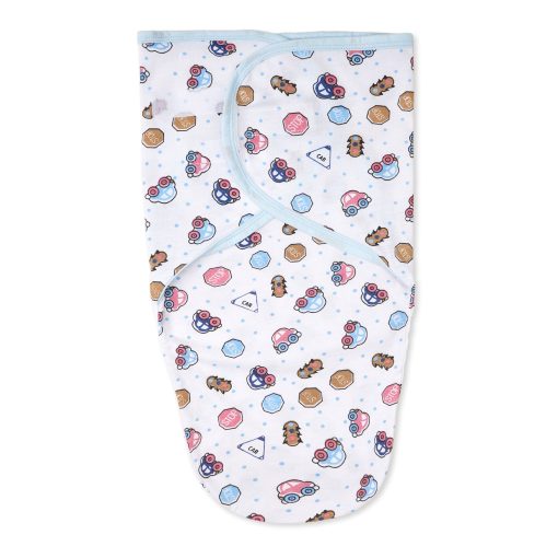 Baby Adjustable White Swaddle Blue Dots Foxy Cars – Sunshine