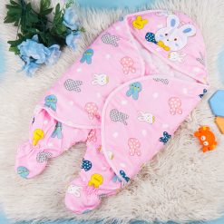 Baby Warm Fleece Swaddle Printed Rabbit Pink – Sunshine