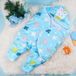 Baby Warm Fleece Swaddle Printed Rabbit Blue – Sunshine