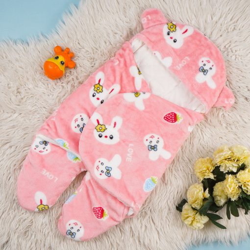 Baby Warm Fleece Swaddle Printed Strawberry Pink – Sunshine