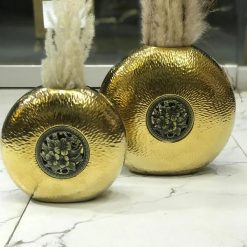 Gold Leafing Diamond Themed Decorative Vase (Round)
