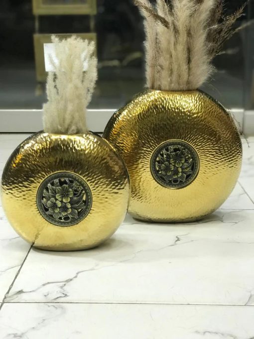 Gold Leafing Diamond Themed Decorative Vase (Round)