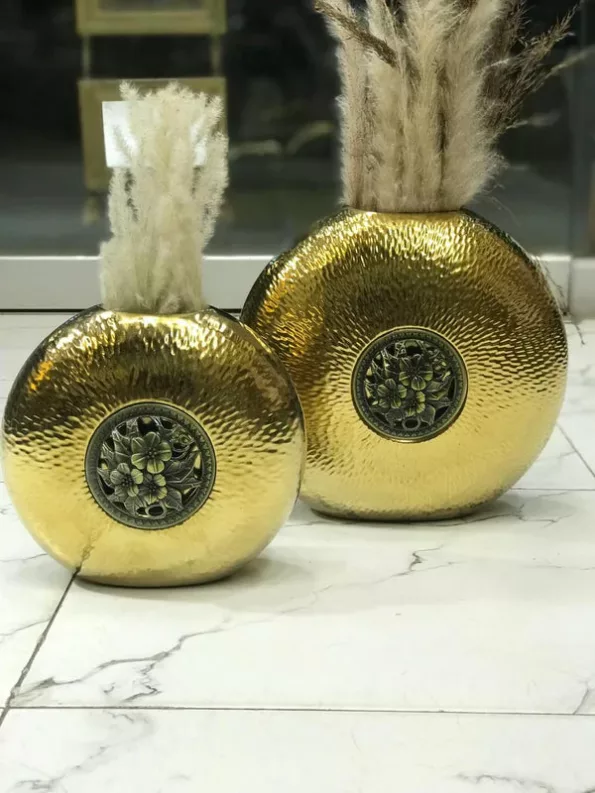Gold Leafing Diamond Themed Decorative Vase (Round)