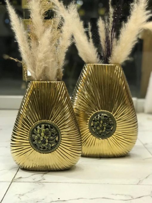 Gold Leafing Diamond Themed Decorative Vase