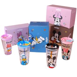 DISNEY Mickey Friends Sipper Glass With Lid & Straw