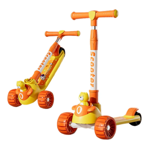 Manual & foldable child’s Scooty with cute bear figure for kids for ag 6