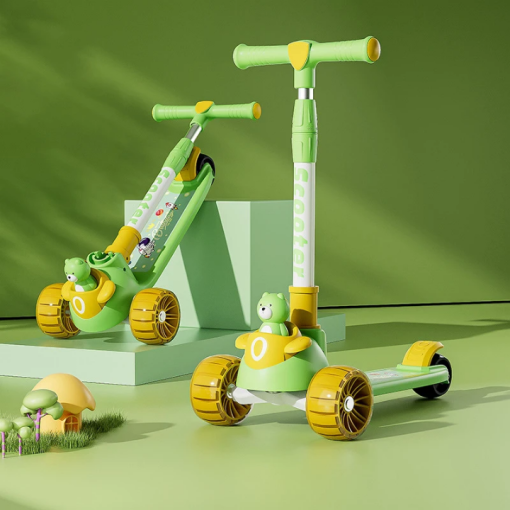 Manual & foldable child’s Scooty with cute bear figure for kids for ag 5