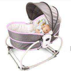 Mastela 5 in 1 Rocker cum Bassinet with Overhead Toy Bar – Grey Pink – Kiddyco