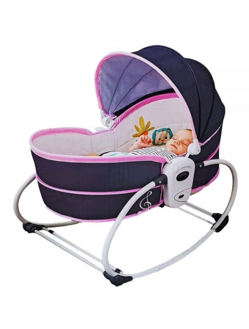 Mastela 5 in 1 Rocker cum Bassinet with Overhead Toy Bar – Grey Pink – Kiddyco 2
