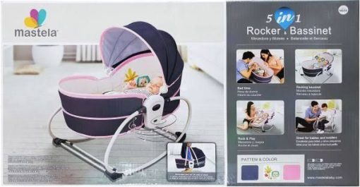 Mastela 5 in 1 Rocker cum Bassinet with Overhead Toy Bar – Grey Pink – Kiddyco 6