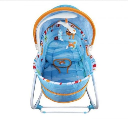 Mastela 5 in 1 Rocker cum Bassinet with Overhead Toy Bar – Blue – Kiddyco 5