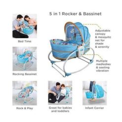 Mastela 5 in 1 Rocker cum Bassinet with Overhead Toy Bar – Blue – Kiddyco 6