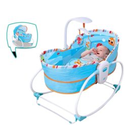 Mastela 5 in 1 Rocker cum Bassinet with Overhead Toy Bar – Blue – Kiddyco