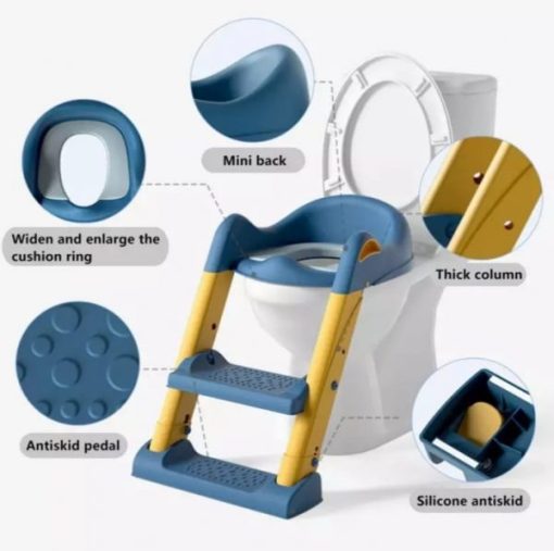 Buy Potty Training Toilet Seat with Step Stool Ladder – Blue & Yellow Online in Pakistan Kiddyco 7