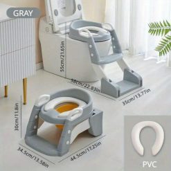 3in1 Potty Training Toilet Seat with Step Stool Ladder – Grey – Kiddyco