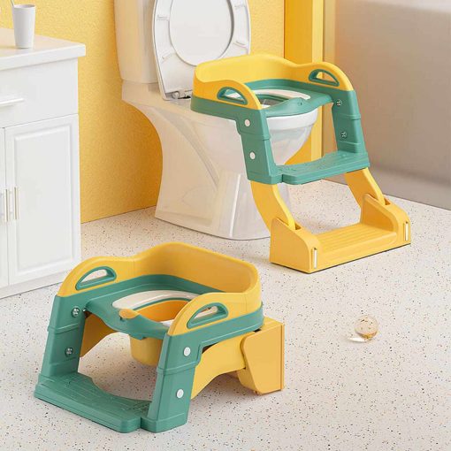 3in1 Potty Training Toilet Seat with Step Stool Ladder – Yellow – Kiddyco