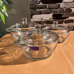 Delisoga® Set of 3 Round Tempered Glass Bakeware Bowl with Cover Trans 2
